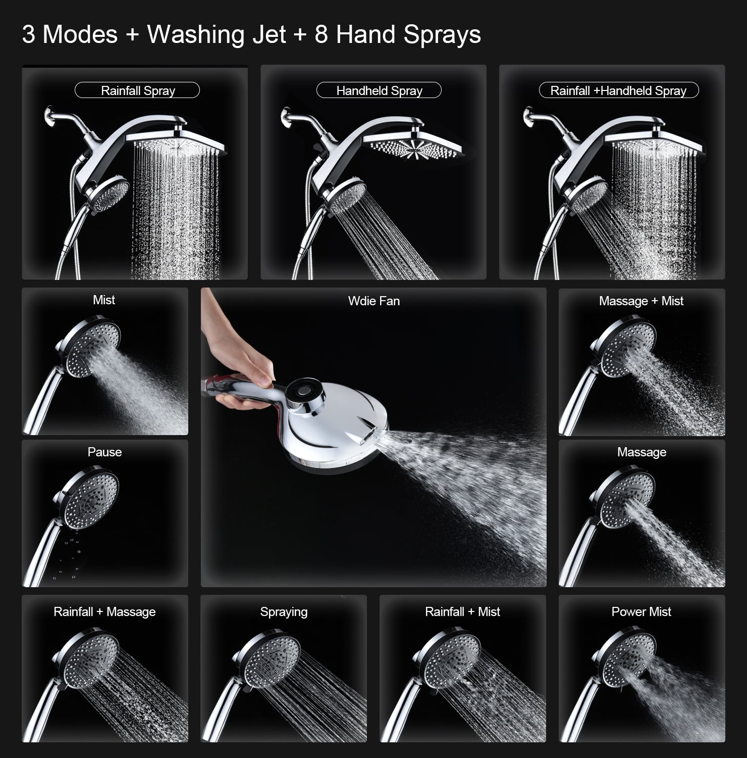 KESTE 12 Inch High Pressure Rain Shower Head with Handheld Spray Combo, 3+8+1 Spray Setting, Built-in Magnetic Docking, Dual Showerheads for Bathroom, Anti-Clog,Silver Chrome