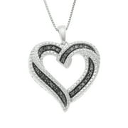 GILDED INTENT Gilded Sterling Silver 1/4cttw Natural Round-Cut Black Diamond Heart Pendant-Necklace with an 18 Inch Chain