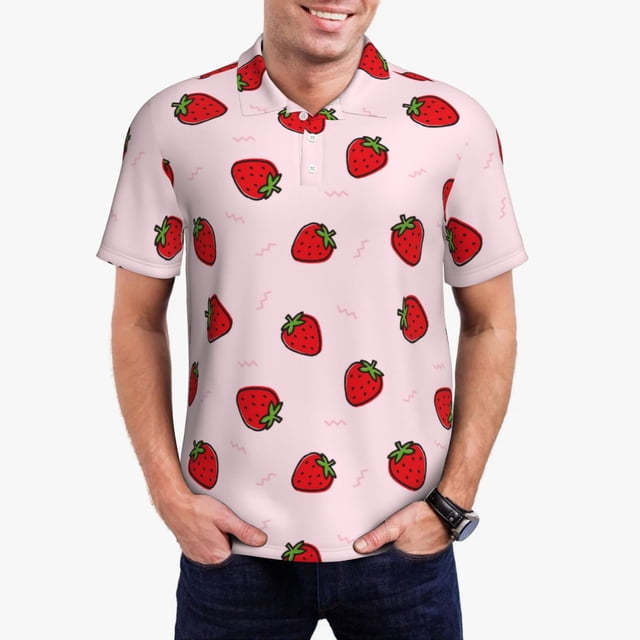 Balery Strawberry Camisa Polo de Hombre con Estampado, de Manga Corta y Tejido Medio, Camisa Tipo Golf Polo-XX-Large