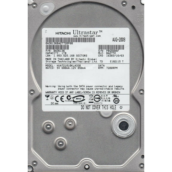 HUA721010KLA330, PN 0A36136, MLC BA2772, Hitachi 1TB SATA 3.5 Hard Drive