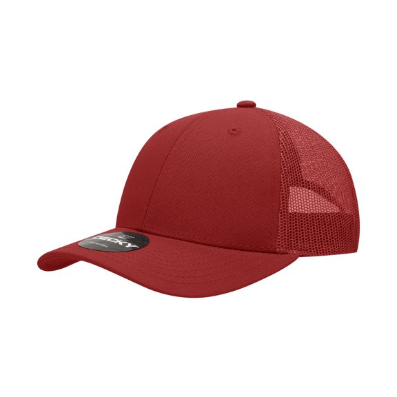 Decky 214 6 Panel Low Profile Structured Cotton Trucker Hat-Cardinal/Cardinal