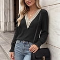 thumbnail image 5 of CHGBMOK Long Sleeve Shirts for Women Casual Lace V Neck Dressy Tops Fall Trendy Blouses Hollow Floral T Shirts, 5 of 6
