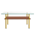 thumbnail image 5 of GZXS 38.6" Glass Top Coffee Table, 2-Tier Rectangle Cocktail Table with Shelf, Modern Center Table with Metal Legs for Living Room, Clear & Gold, 5 of 7