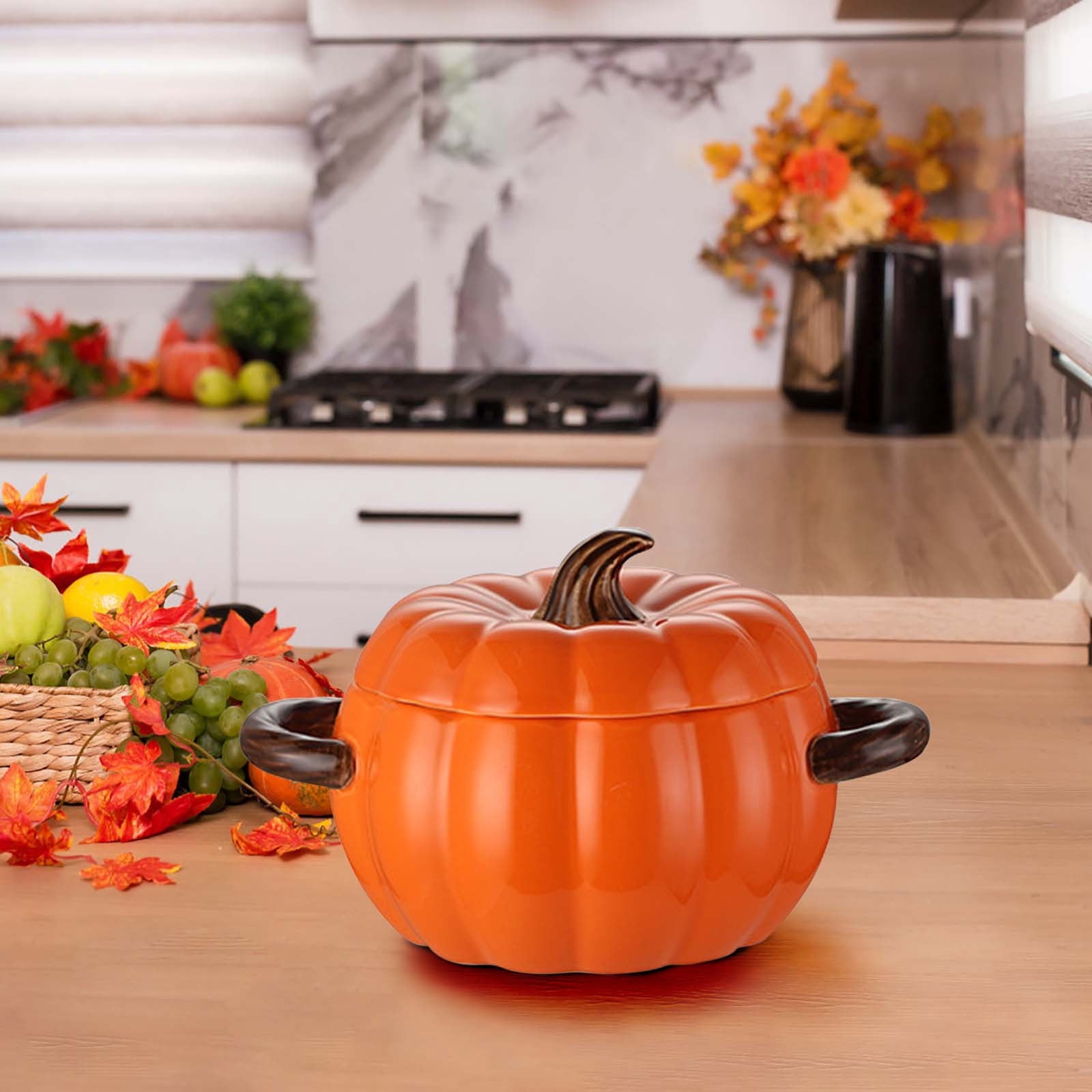Bol En Céramique Forme Citrouille Avec Couvercle – Pour Soupe, Dessert, Déco Halloween Ou Automne