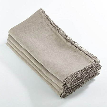 

Fennco Styles Pomponin Collection Pom Pom Design 100% Linen Cloth Napkins 20 x20 Set of 4 Natural