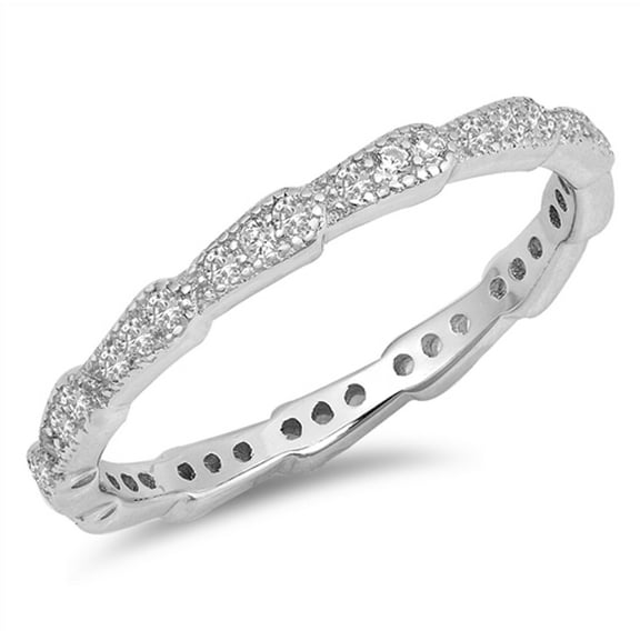 Clear CZ Stackable Eternity Textured Ring .925 Sterling Silver Band White Jewelry Female Size 8