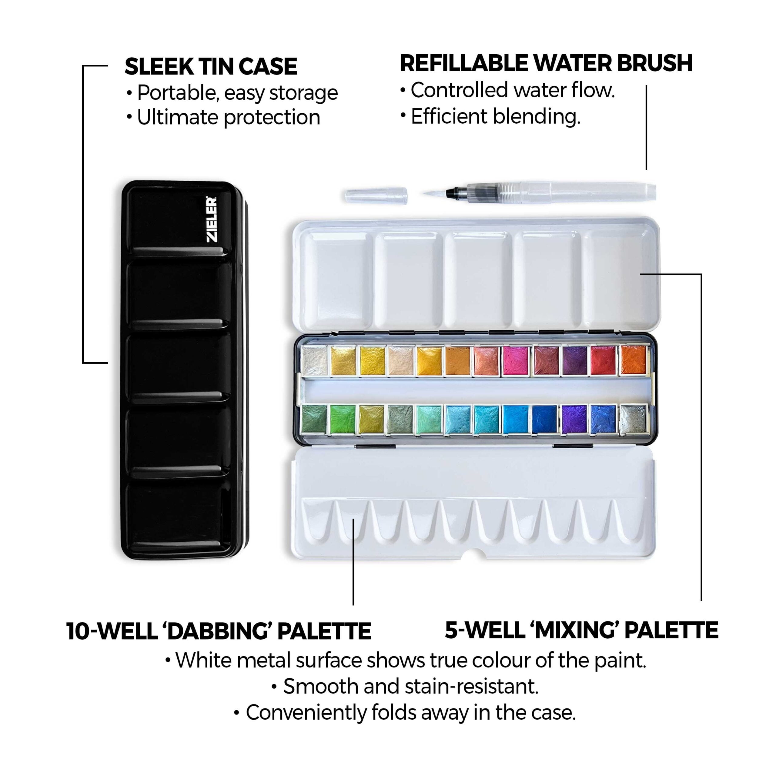 24 Metallic Half Pan Watercolour Metal Set