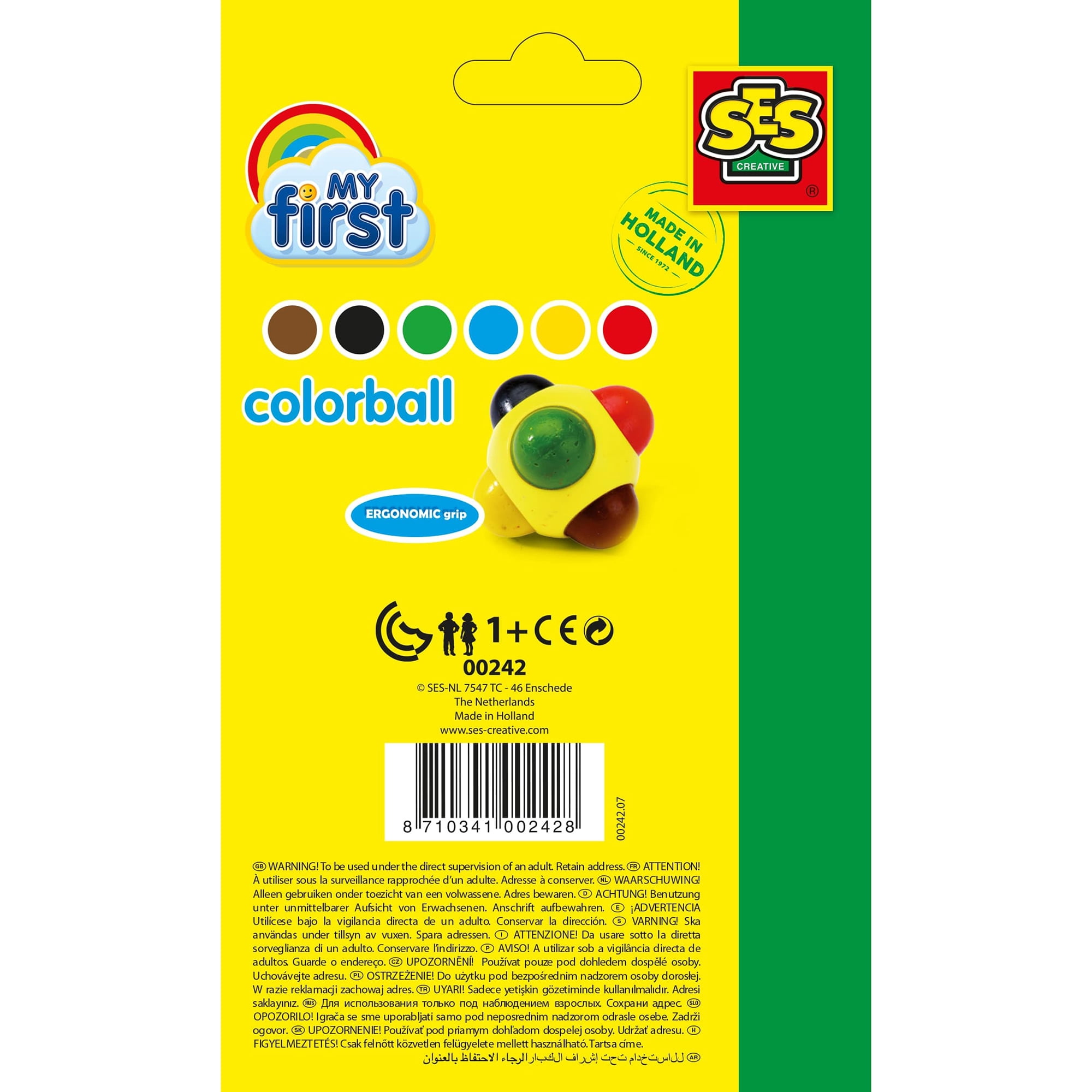 SES Creative: My First Colorball - Drawing & Coloring Art Toy, Ergonomic Grip, 6 Bright Colors, Safe Developmental Activity, Baby-Toddler-Kids Ages 1+