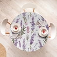 thumbnail image 4 of Ambesonne Floral Fitted Round Tablecloth, Minimalist Spring Romance, 36"- 40" Diameter, Violet Pink and Green, 4 of 5