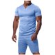 thumbnail image 1 of Pantalones de Cordón para Hombre Color Sólido Casual Ejercicio Bolsillo Pantalones Cortos Manga Corta V-Cuello Blusas Conjuntos, 1 of 7