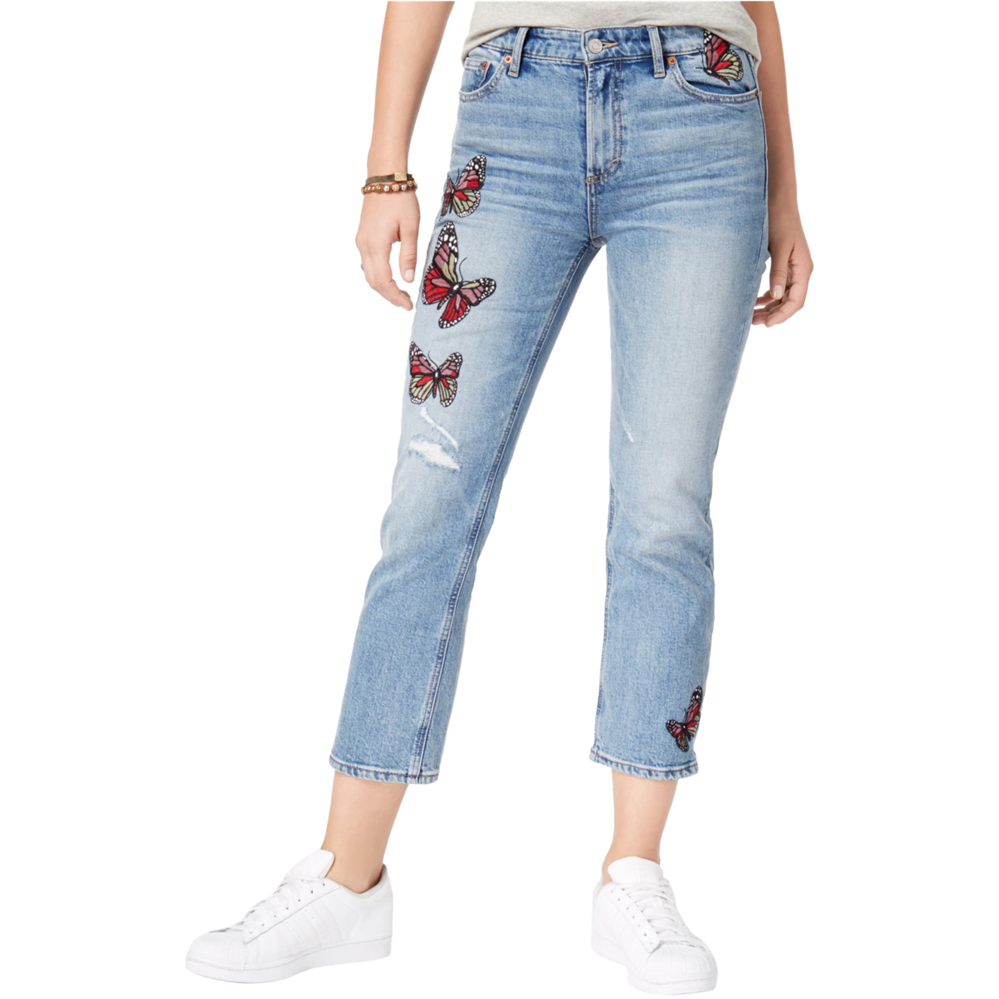 Lucky Brand Womens Bridgette Embroidered Cropped Jeans, Blue, 30
