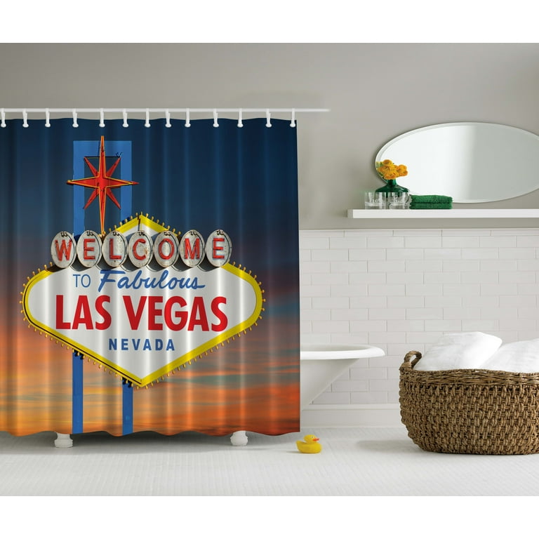 Welcome to Fabulous Las Vegas Nevada Sign Road Art Decor Fabric Shower Curtain, Size: Standard 69 Inches Width, 70 Inches Length