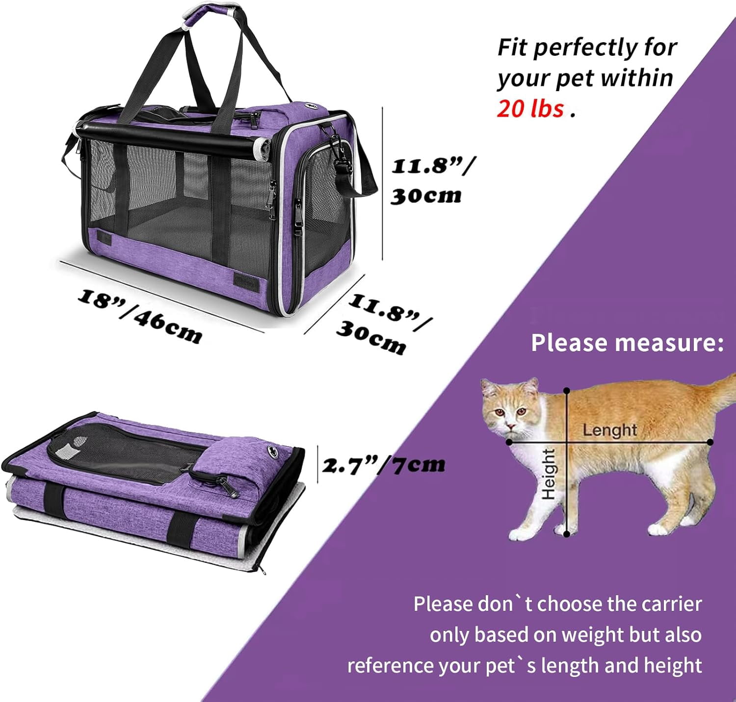 Pet Carrier for Large and Medium Cats, Soft-Sided Pet Carrier for Big Medium Cats and Puppy Dog Carriers Cat Carriers, Pet Privacy Protection Travel Carrier