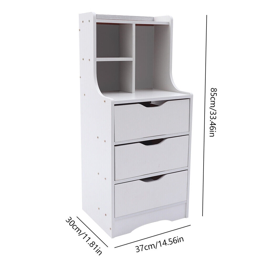 Modern Tall Nightstand 3 Drawers Bedside Table Wooden Bedroom Furniture Storage Cabinet