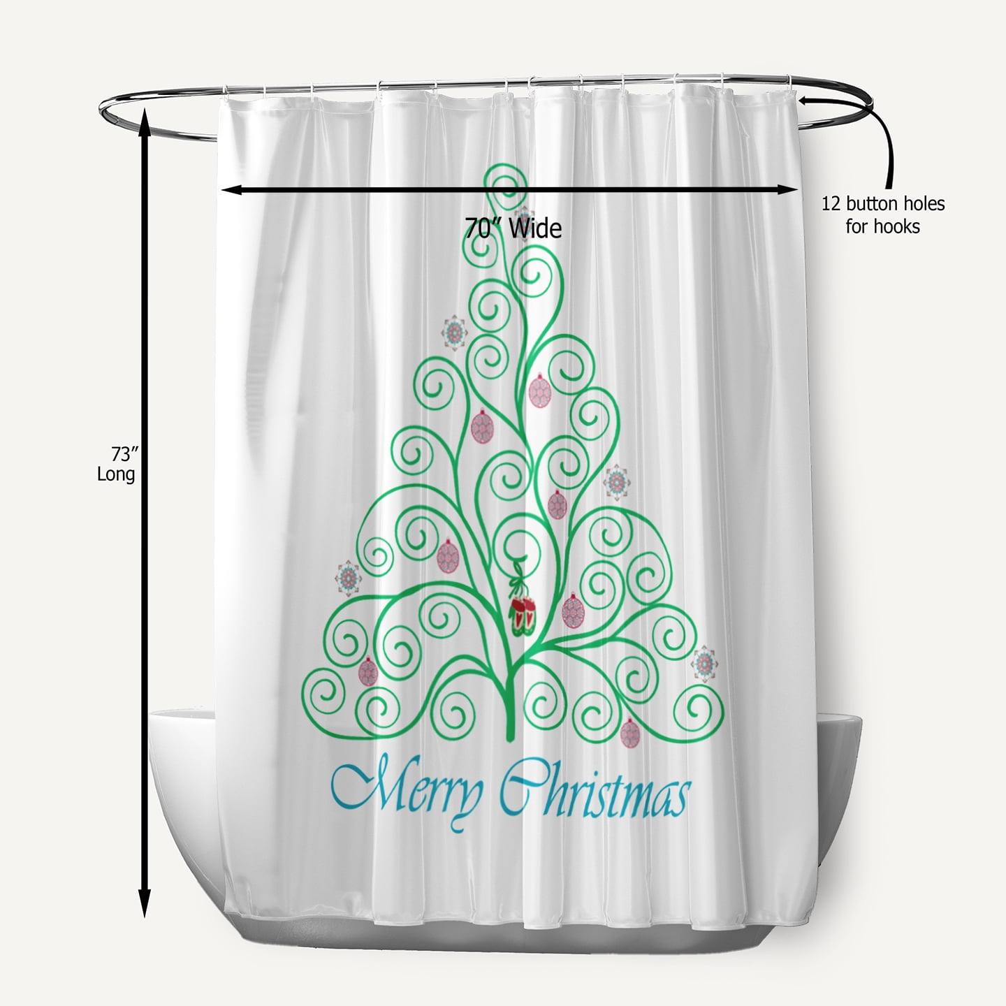 Simply Daisy 70" W x 73" L Decorated Filigree Tree Polyester Shower Curtain, Bright Green [1 Ct]
