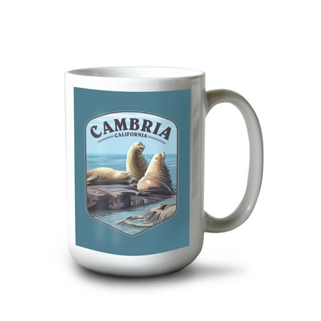 

15 fl oz Ceramic Mug Cambria California Sea Lions Contour Dishwasher & Microwave Safe
