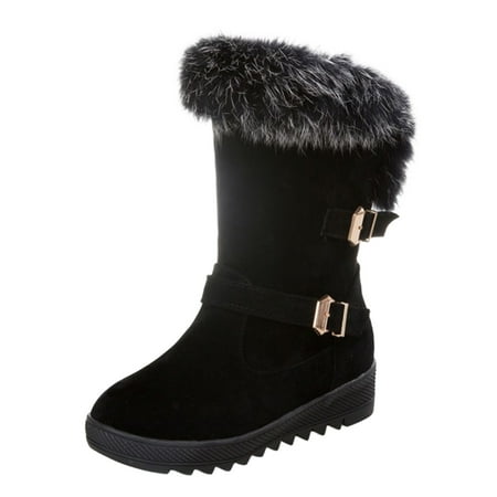 

Boots Women s Suede Winter Warm Fleece Cotton Wedge Heel Belt Buckle Furry