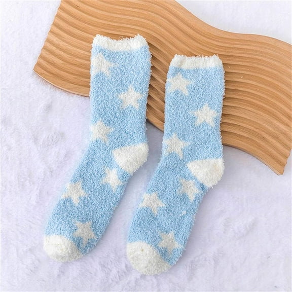 Women's Soft Fluffy Warm Bed Socks Ladies Winter Pentagram Coral Velvet Ladies Home Floor Slipper Plush Fuzzy Fleece Cozy Socks