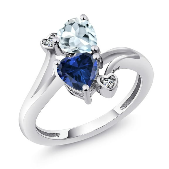 Gem Stone King 925 Sterling Silver Sky Blue Aquamarine Blue Created Sapphire and White Moissanite Ring for Women (1.56 Cttw, Heart Shape 6MM, Gemstone March Birthstone, Size 9)