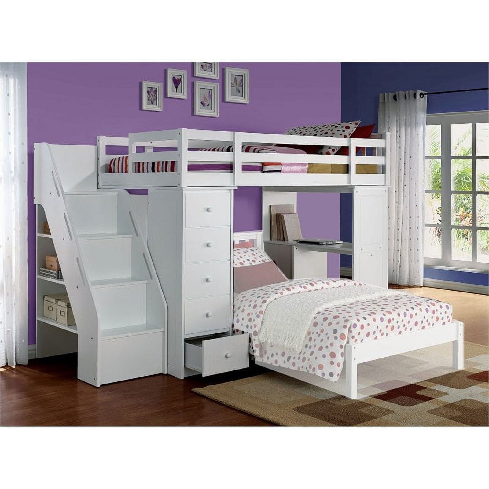 ACME Freya Kids Solid Wood Twin Size Loft Bed with Guardrail, White