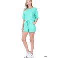 thumbnail image 2 of Zenana Women & Plus Relaxed Fit Drop Shoulder Tee Shirt Top & Drawstring Waist Short Lounge Set, 2 of 4