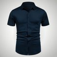 thumbnail image 1 of pstuiky camisetas de hombre, Camisa informal de negocios de color liso con solapa y botones de manga corta para hombre camisetas de hombre l, 1 of 6
