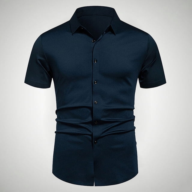 pstuiky camisetas de hombre, Camisa informal de negocios de color liso con solapa y botones de manga corta para hombre camisetas de hombre l
