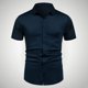 thumbnail image 2 of Los Hombres de Manga Corta Botón Arriba Camisa de Negocios Casual Color Sólido Botón Solapa Camisa de Moda, Poliéster con Corbata, Lavado de Manos, 2 of 7