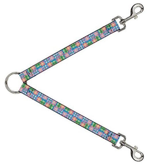 Buckle Down Dog Leash Splitter Madras Plaid Pink 1 Foot Long 1 Inch Wide