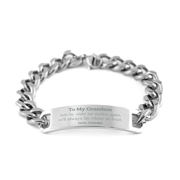 Stainless Steel Bracelet Grandson Side by Side Inspirational Gift for Birthday or Graduation from Grandpa - Engraved Keepsake Love and Confidence Jewelry for Him