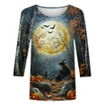 thumbnail image 5 of thefmos Women's 3/4 Sleeve Halloween Print T-Shirt Casual Loose Fit Spooky Season Round Neck Graphic Tops Fashion Fall Outfit, Black 3XL, 5 of 5