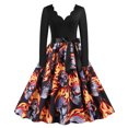 thumbnail image 1 of Disfraz de Halloween con estampado de calavera aterrador para mujer, disfraz de carnaval, fiesta para niña, vestidos de fiesta de noche de manga larga de los años 50, 1 of 1