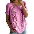 thumbnail image 3 of Embroidered Cotton Linen Tops Boho Peasant Gauze Blouses Womens Gauze Tops Flowy Tops For Women Short Sleeve Henley Tops Gauze Tunic Tops For Women Summer Blouses For Women Summer Linen Tops Pink M, 3 of 9
