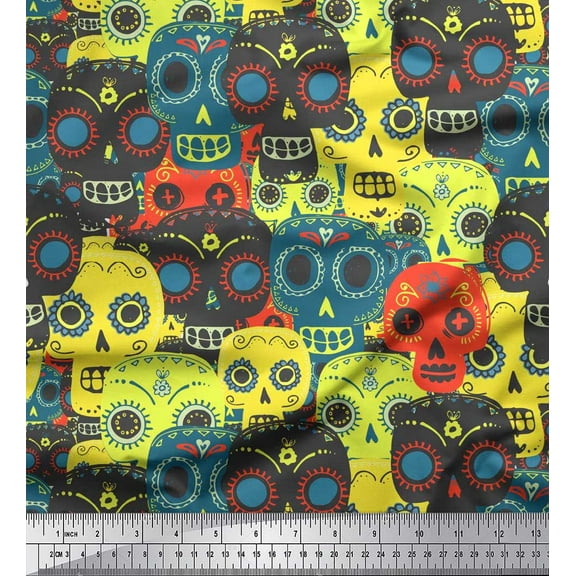Soimoi Cotton Duck Fabric Artistic Skull Print Fabric by The Yard 42 Inch Wide