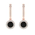 thumbnail image 3 of 2.23Ct Round Cut Halo Drop Dangle Black Natural Onyx 18K Rose Solid Solid Gold Everyday Dainty Earrings Lever Back, 3 of 7