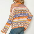 thumbnail image 4 of Doriano Women's Crochet Knit Pullover Top with Long Sleeves & Block Color Design - Loose Fit Blouse, Orange, L, 4 of 6