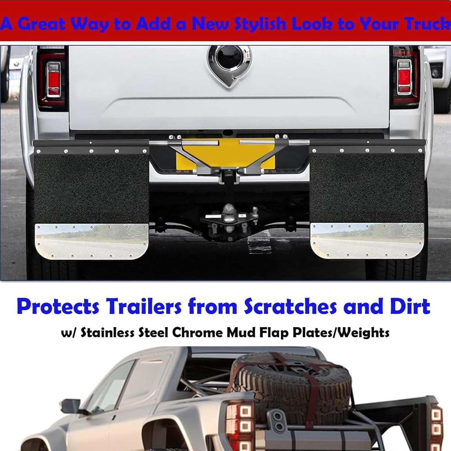2" 2.5" 3" Hitch Mounted Mud Flaps, W/Stainless Steel Mud Flap Weights/Backing Plate Universal Heavy-Duty Mud Flaps System Height and Width Adjustable for Most Types of Vehicles