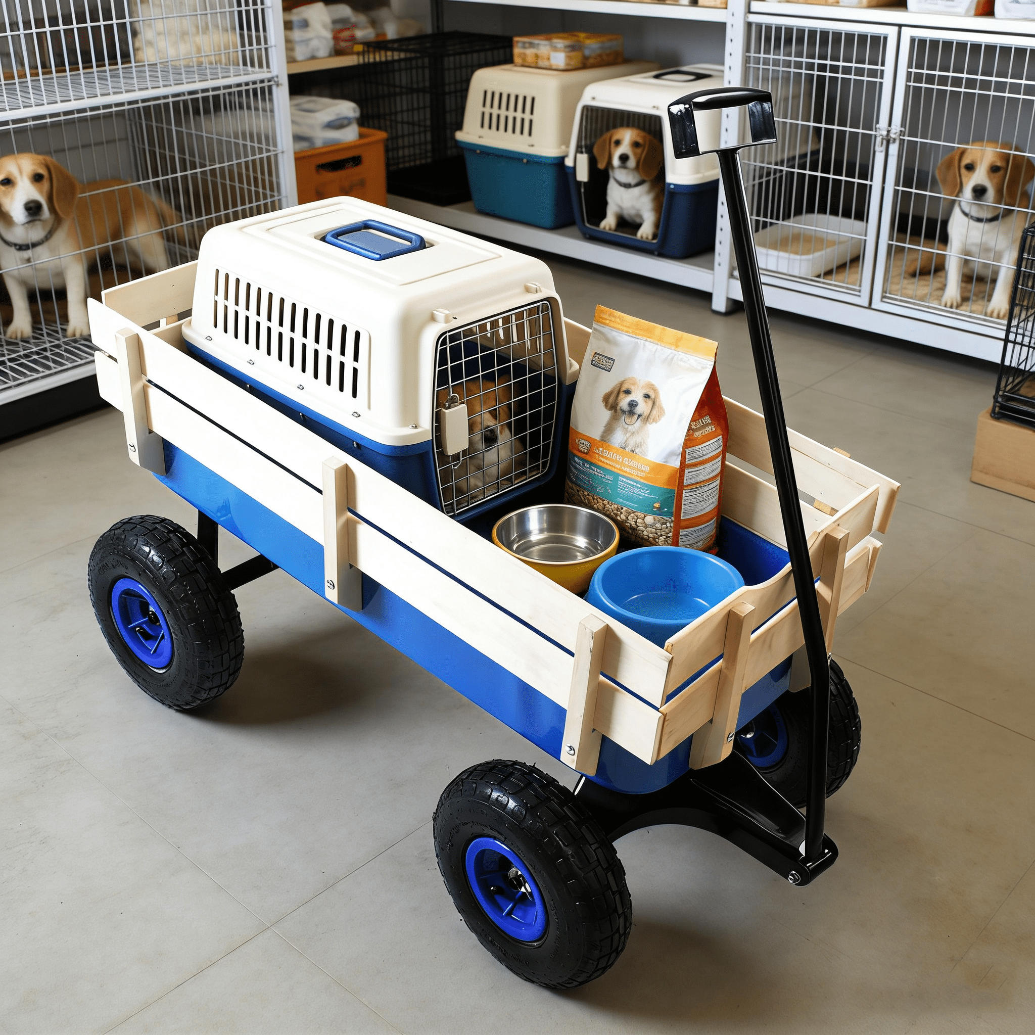 Outdoor Wagon All Terrain Pulling Wood Railing Air Tires Garden Cart