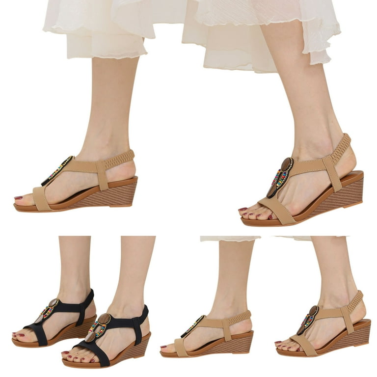 zuwimk Womens Sandals,Women's Thin Two Strap Heeled Slide Beige