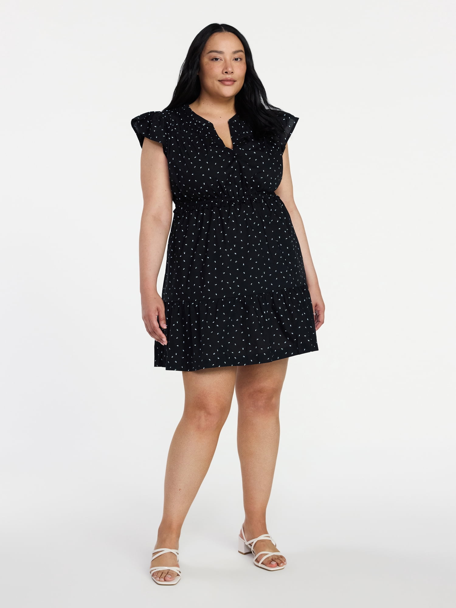 Time and Tru Women's Cotton Flutter Sleeve Mini Dress, Sizes XS-XXXL