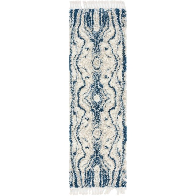 Unique Loom Hygge Shag Plush & Cozy Area Rug 2' 7 x 8' 2 Runner Blue/Ivory
