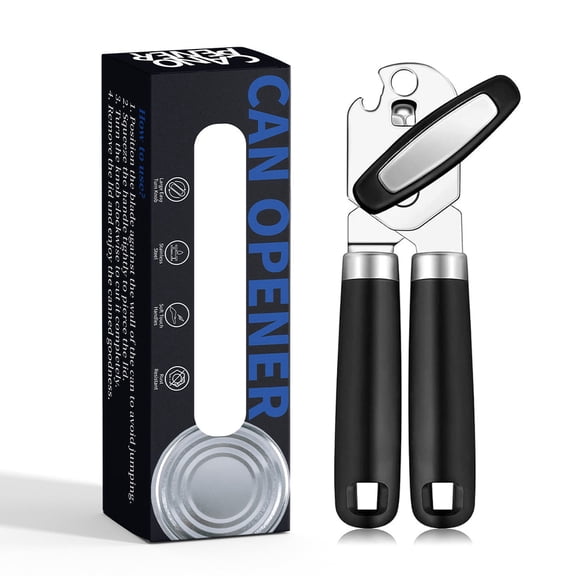 Multi - Function Can Opener, Built-in Bottle Opener, Stainless Steel, Opens Round/Square Cans & Bottles, Easy Grip, Easy for Seniors