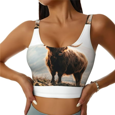 Jgfou Yak Print Womens Sports Bra - Padded Workout Sports Bras Crop Tank Top