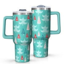 Turquoise Christmas Tree Pattern Tumbler with Handle and Lid,40oz Double Wall Vacuum Insulated Tumbler,Cups Gift for Women and Men
