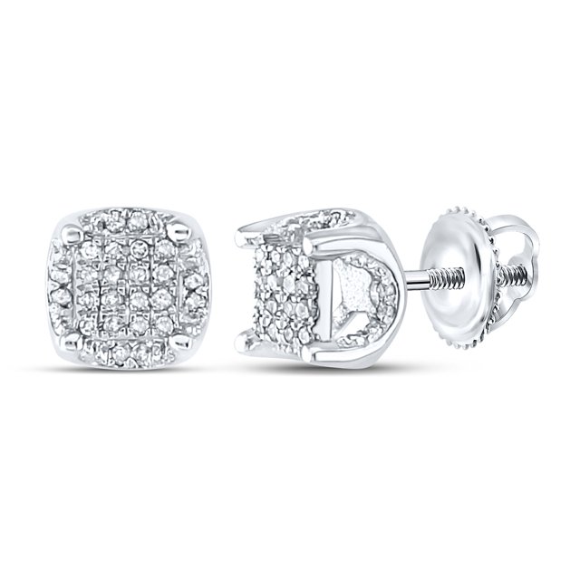 Boucles d'Oreilles Clous pour Homme en Or Blanc 10 Kt avec Grappe de Diamants Ronds 1/5 Cttw