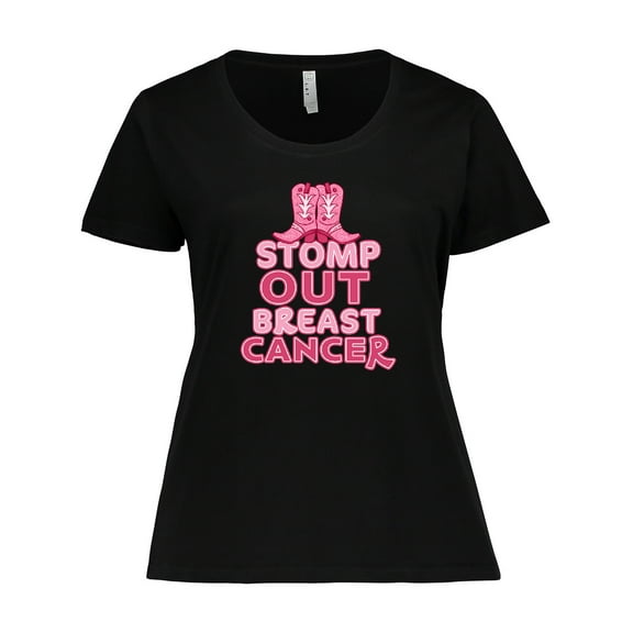 Inktastic Stomp out Breast Cancer with Pink Cowgirl Boots Women's Plus Size T-Shirt