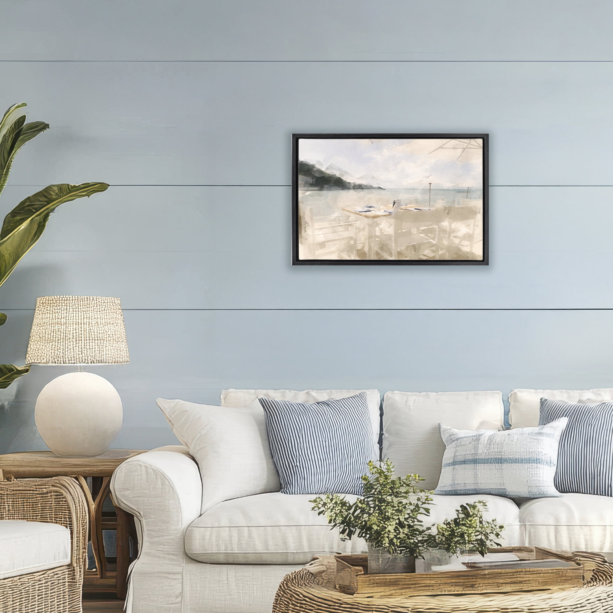 Stupell Industries Table By The Sea Black Framed Floater Canvas Wall Art, design by Noah Bay