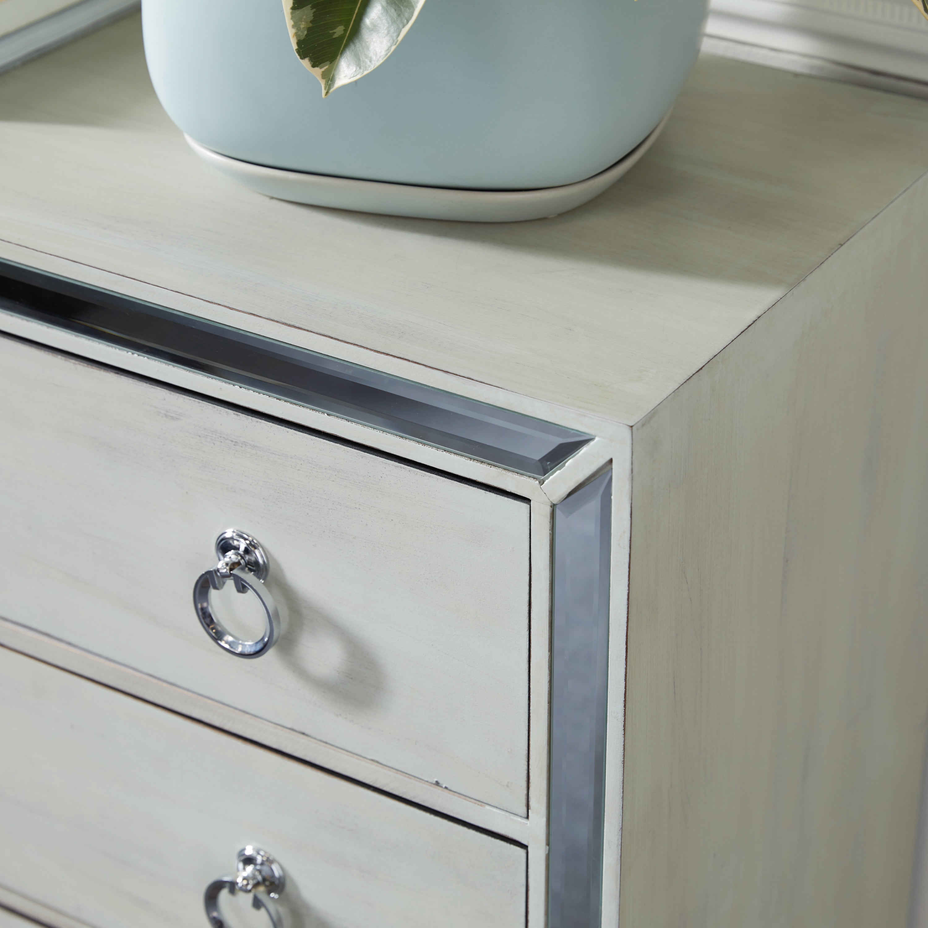 DecMode 36" x 32" Cream Wood Chest with Ring Handles, 1-Piece