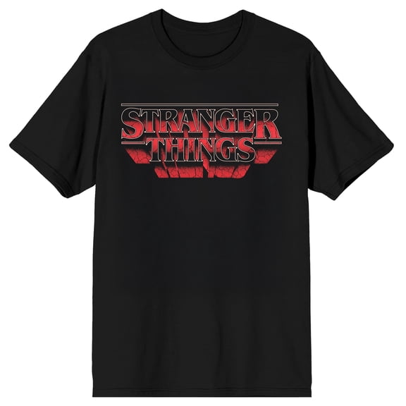 Stranger Things 5 Cracked Block Title Adult Black Crew Neck Short Sleeve T-shirt -Large