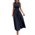 thumbnail image 2 of Dolkfu Waist Cinched Summer&Fall Dresses for Women 2026 Blue Crew Neck Sleeveless Maxi Fit & Flare Dresses Regular Romance Solid Dresses Navy,Xxxl, 2 of 6
